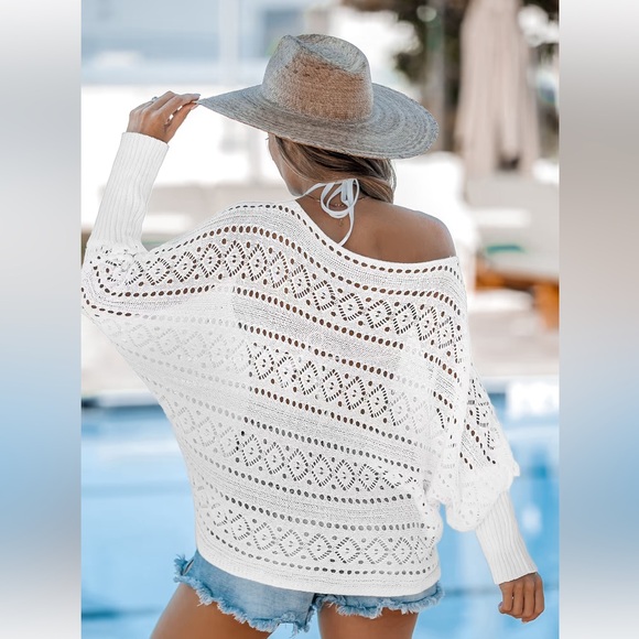 NWT Perforated Knit Boat Neck Gigot Sleeve Cover-Up - Picture 2 of 4